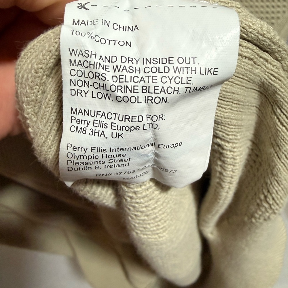 Perry Ellis Textured Knit Polo Shirt Mens Large Beige 90s Dad Golf Core Minimal - Picture 3 of 4